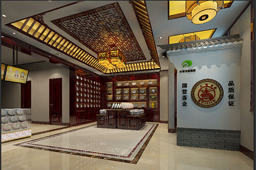 太仓古朴典雅的中式茶叶店大堂设计效果图